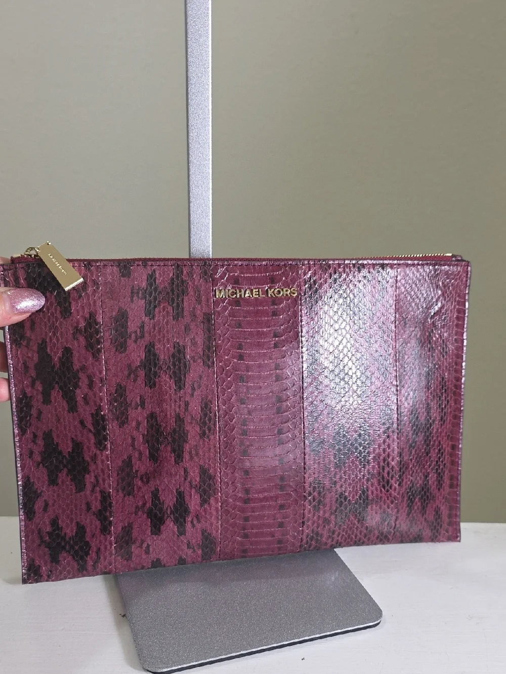 Michael Kors Purple/Gold Geniune Snake Skin Large Leather Wristlet EUC - Picture 5 of 13